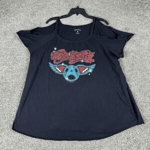 Aerosmith Shirt Womens 4 Plus Torrid Black Cold Shoulder Graphic Band Made USA